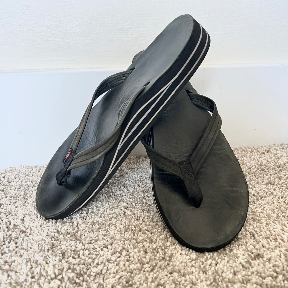 Rainbow Sandals | Black | Women's Double Layer, Narrow Strap, Leather